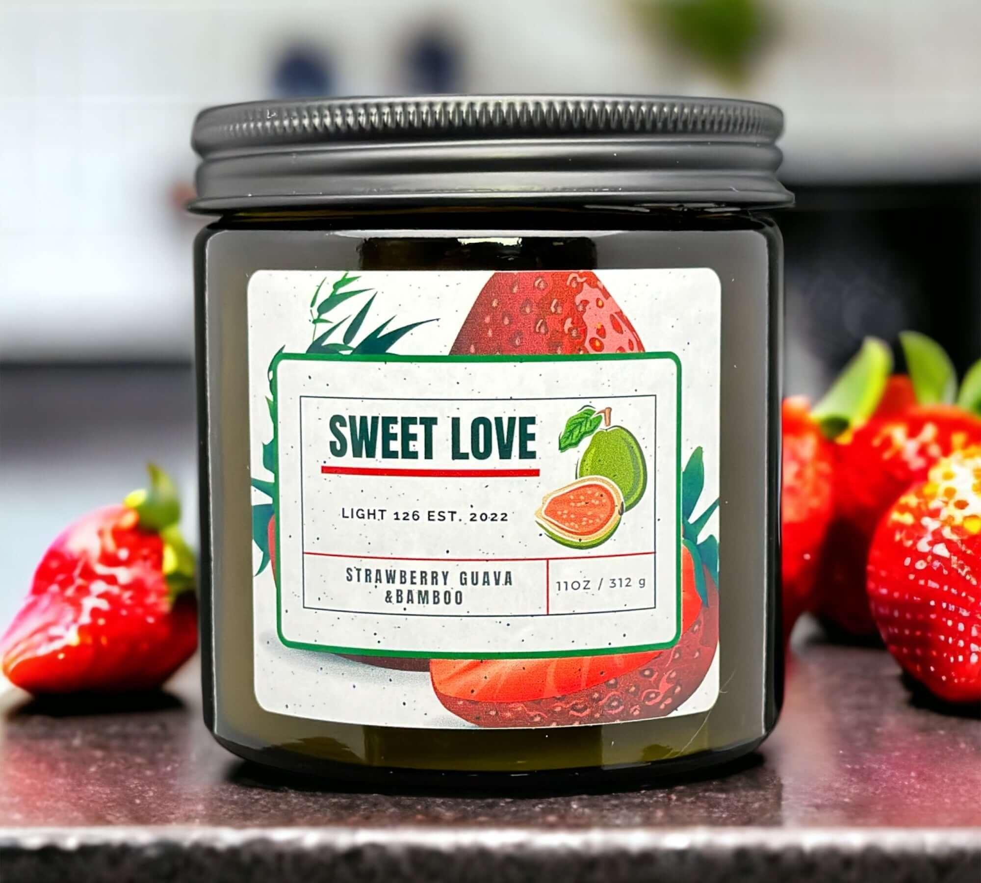 Light126 Candle Co. Strawberry Guava and Bamboo Candle.