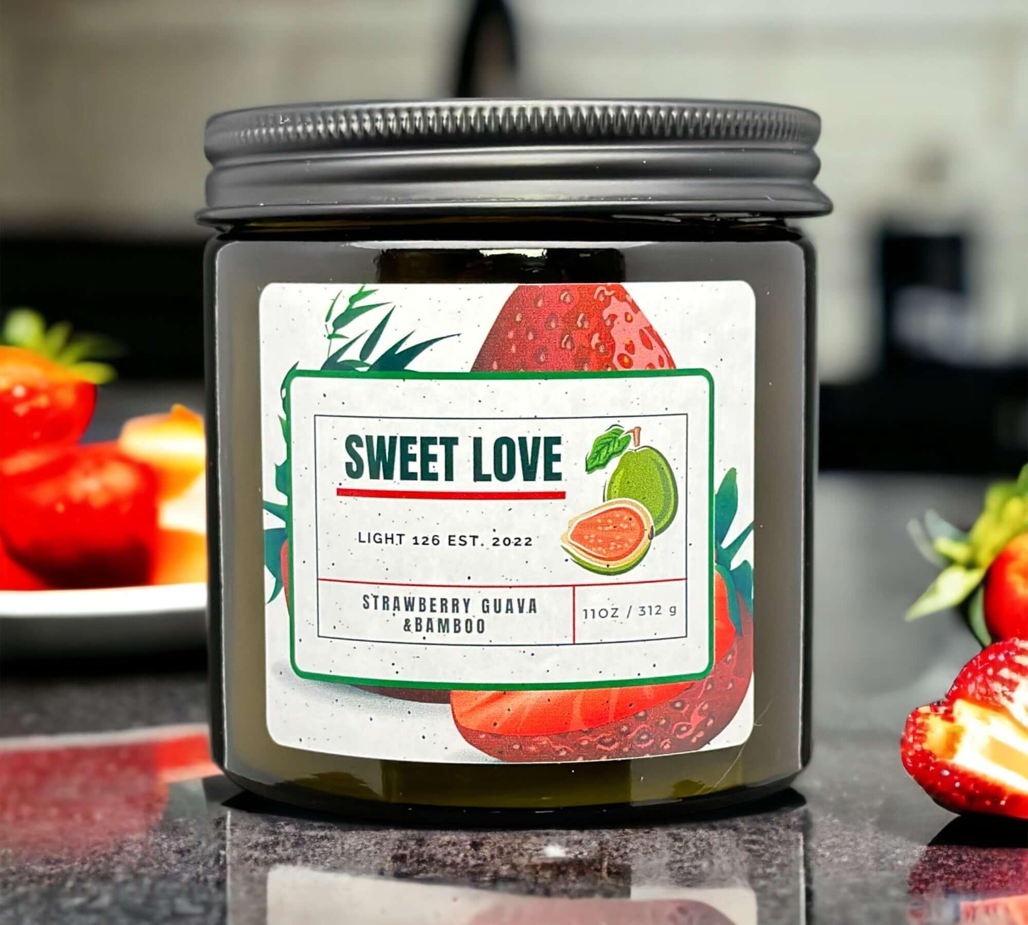 Light126 Candle Co. Strawberry Guava and Bamboo Candle.