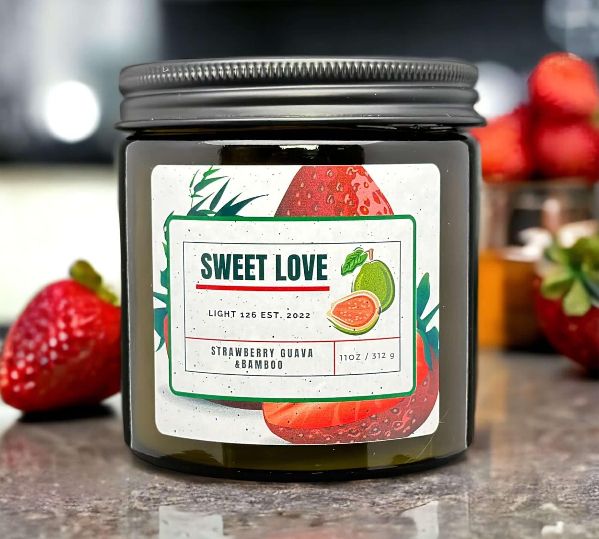 Light126 Candle Co. Strawberry Guava and Bamboo Candle.