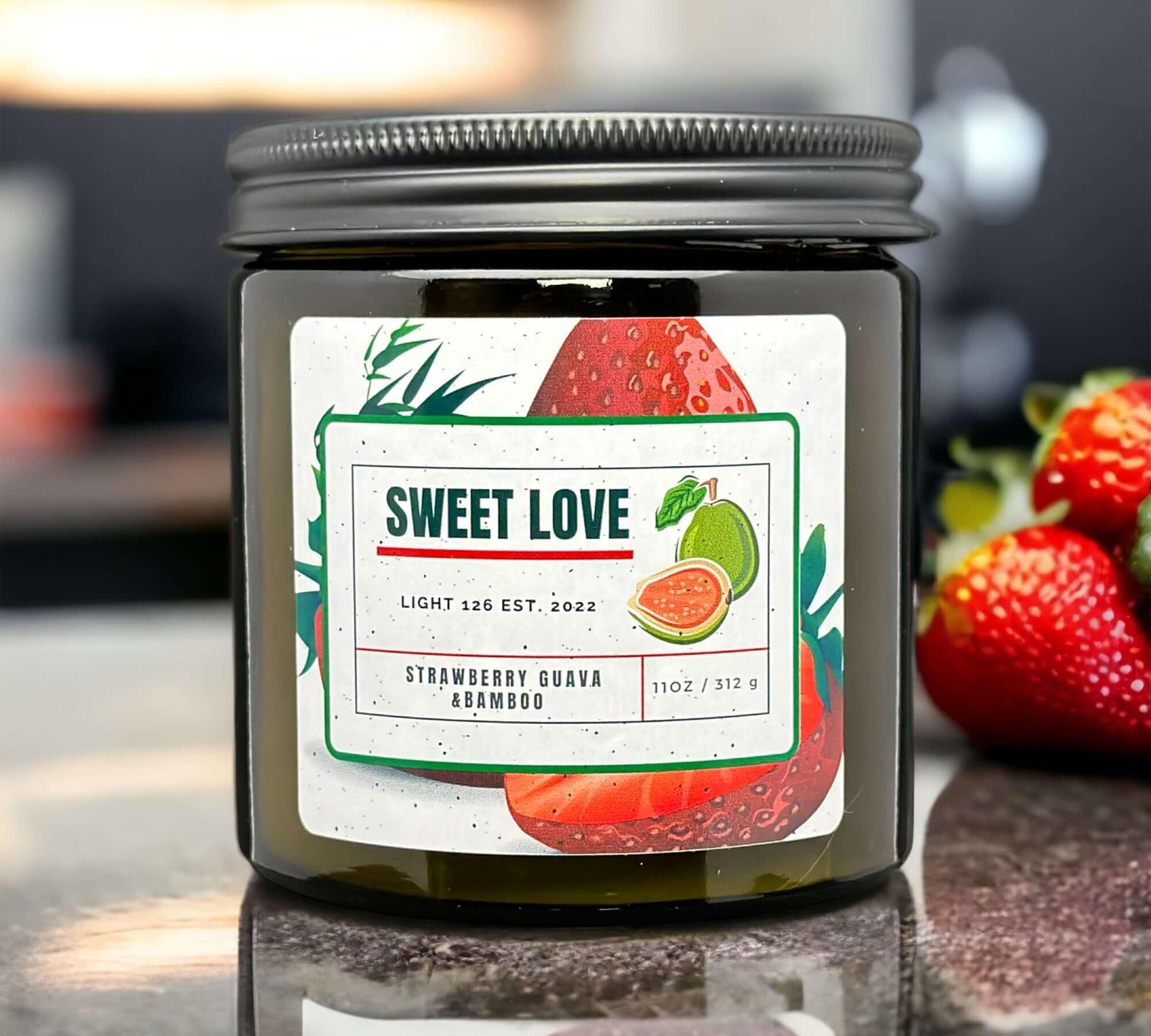 Light126 Candle Co. Strawberry Guava and Bamboo Candle.