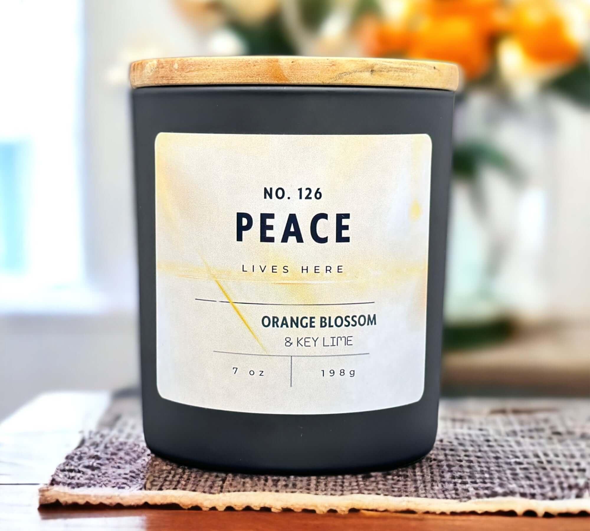 Peace lives here candle. Orange blossom and key lime candle