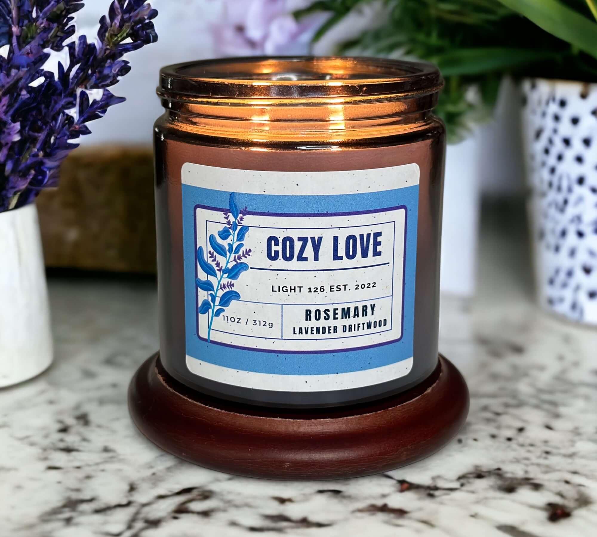 Cozy Love scented candle. Rosemary and lavender candle