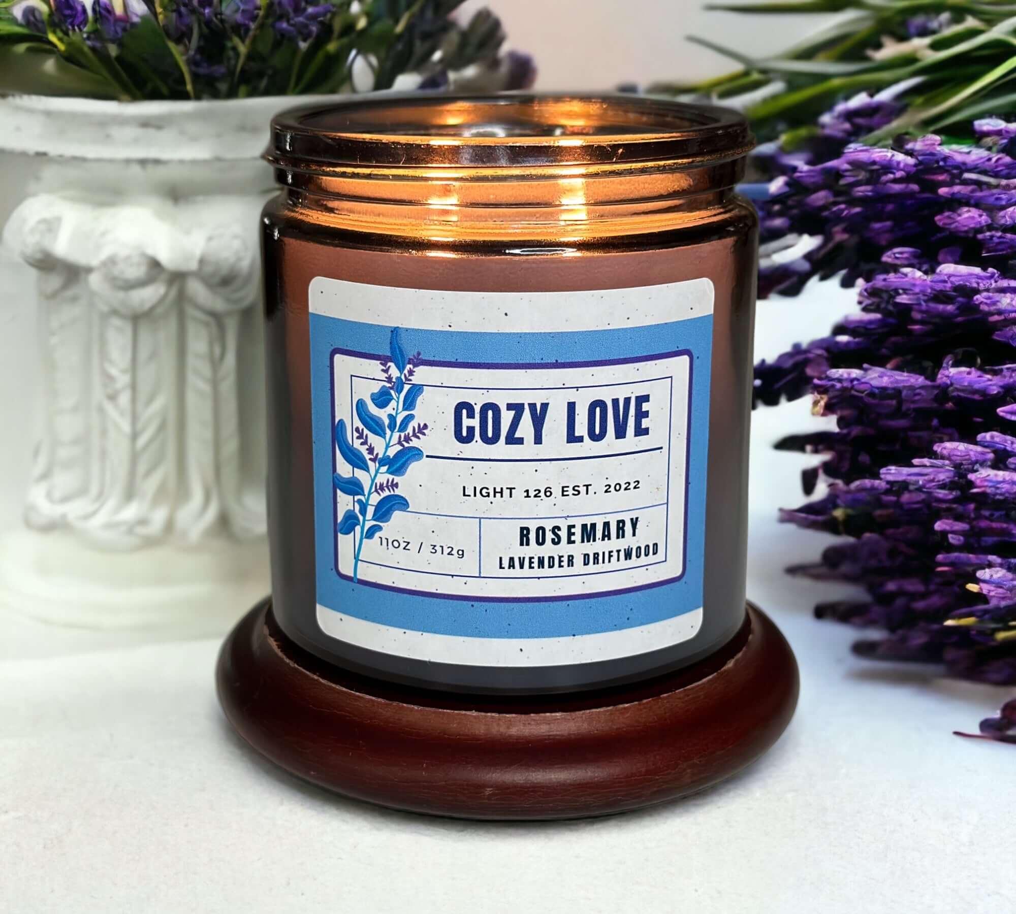 Cozy Love scented candle. Rosemary and lavender candle