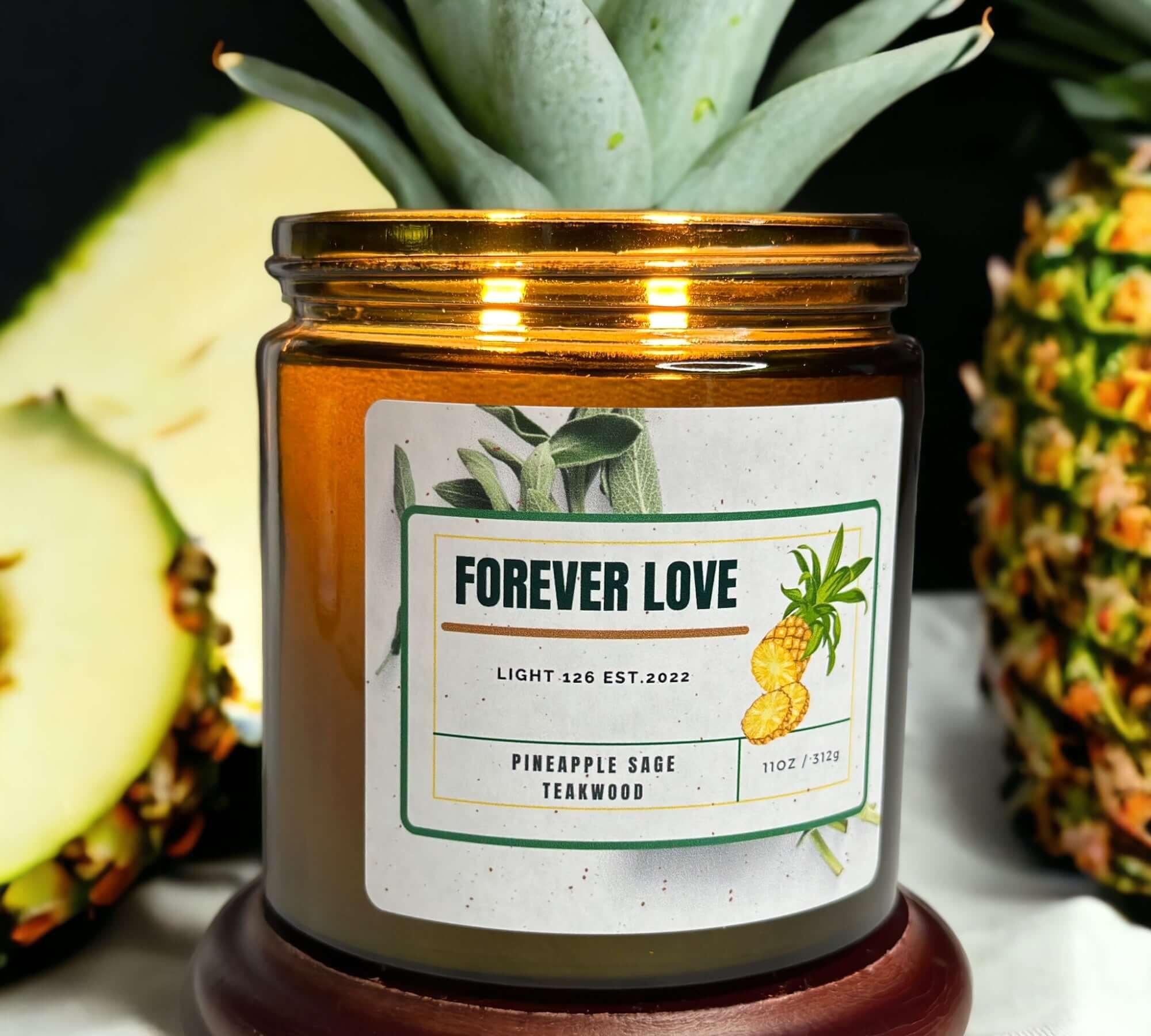 Forever Love candle. Pineapple sage and Teakwood fragrance