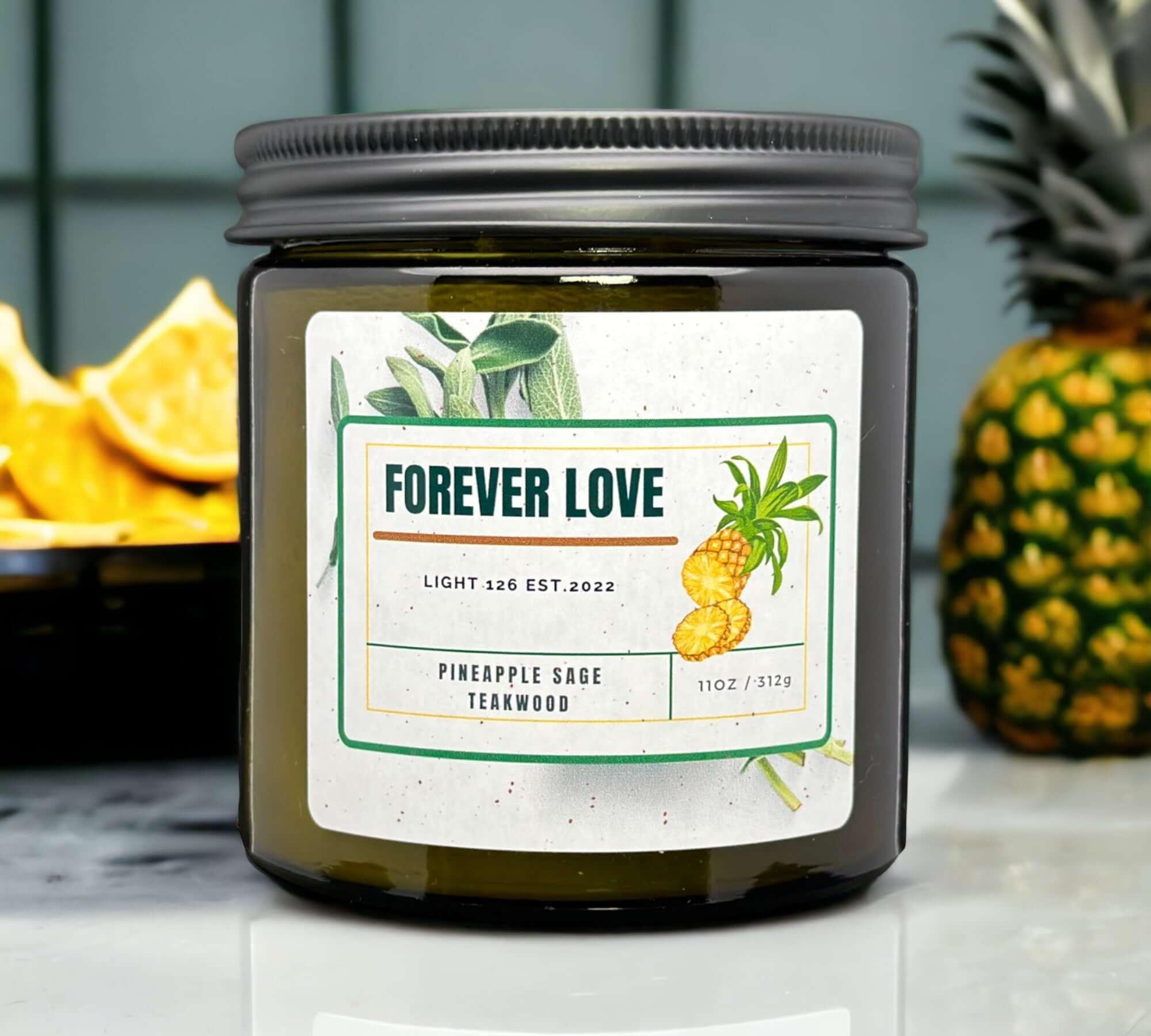 Forever Love candle. Pineapple sage and Teakwood fragrance