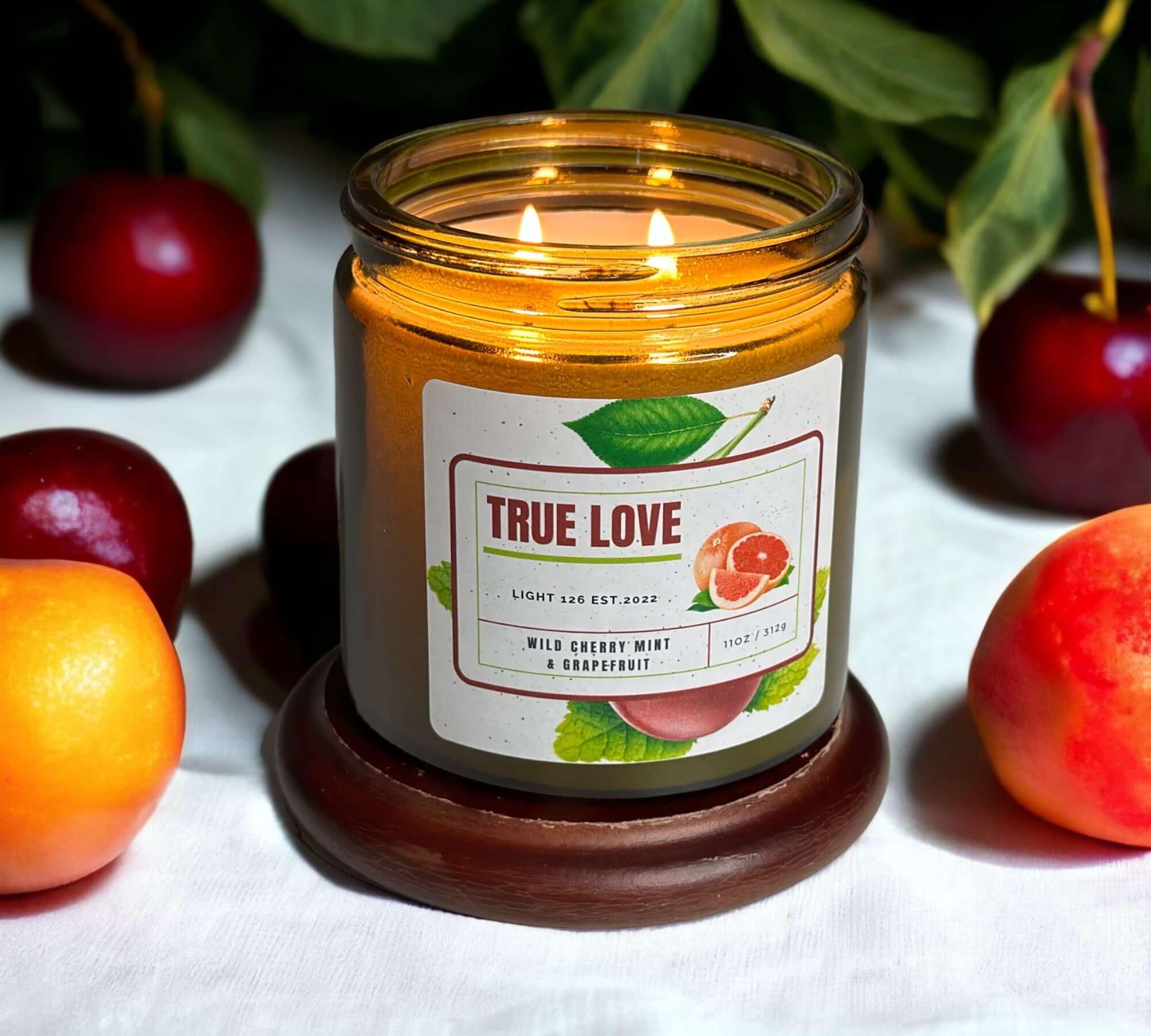 True love candle. Wild cherry, mint and grapefruit candle.