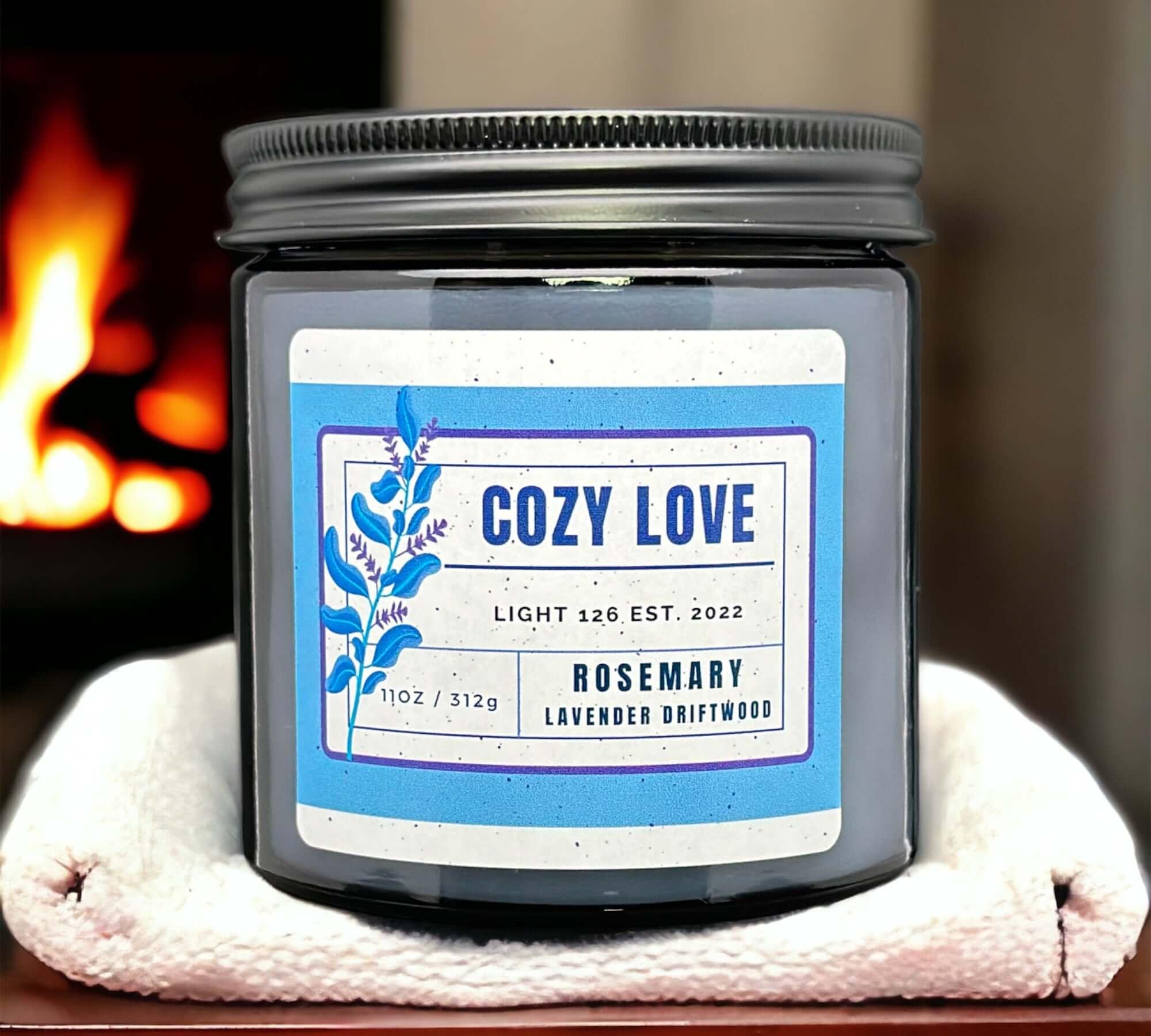 Cozy Love scented candle. Rosemary and lavender candle