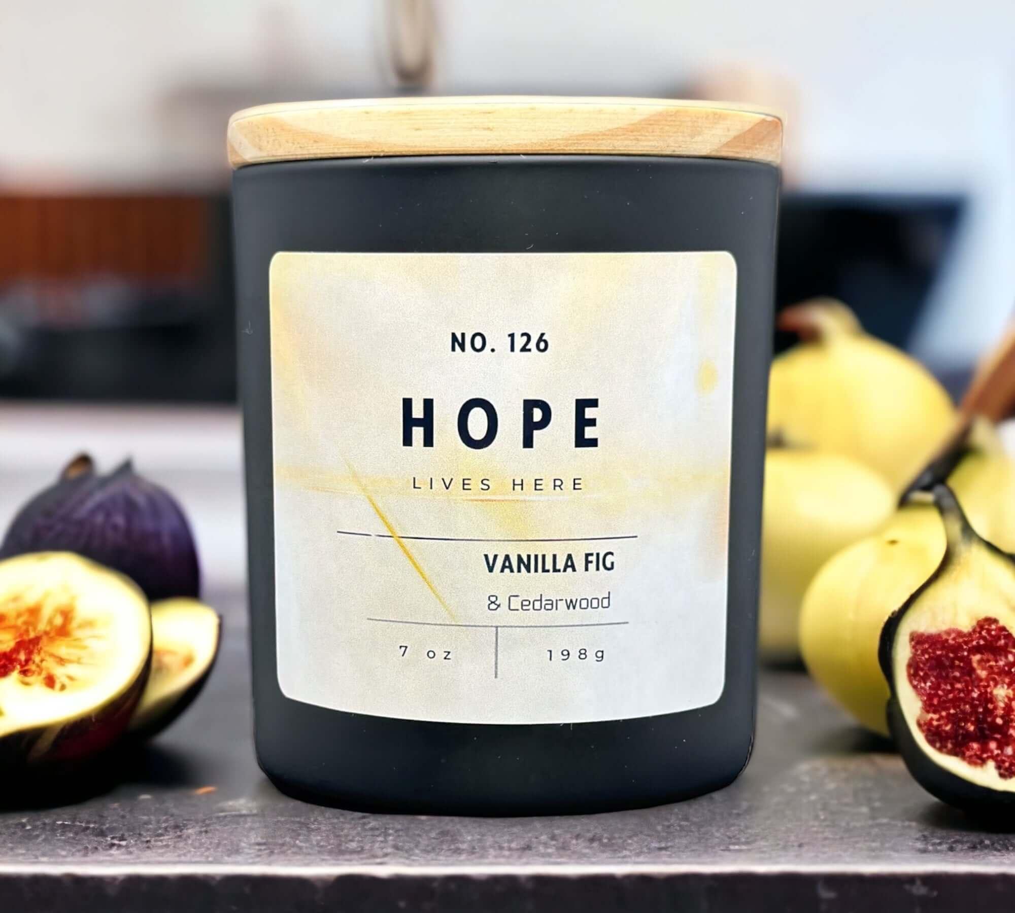 Hope lives here candle. Vanilla, fig and cedarwood candle