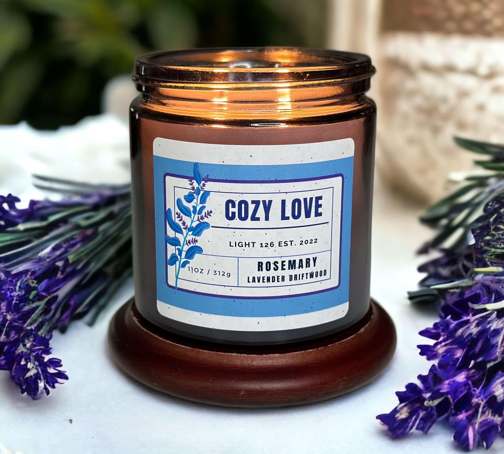 Cozy Love scented candle. Rosemary and lavender candle